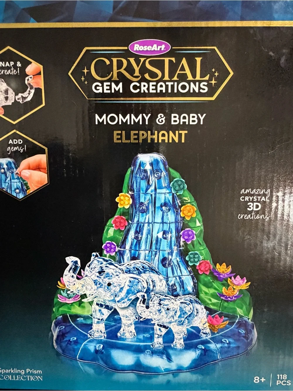 RoseArt Crystal Gem Creations Mommy & Baby Elephant with Blue and Green Accents